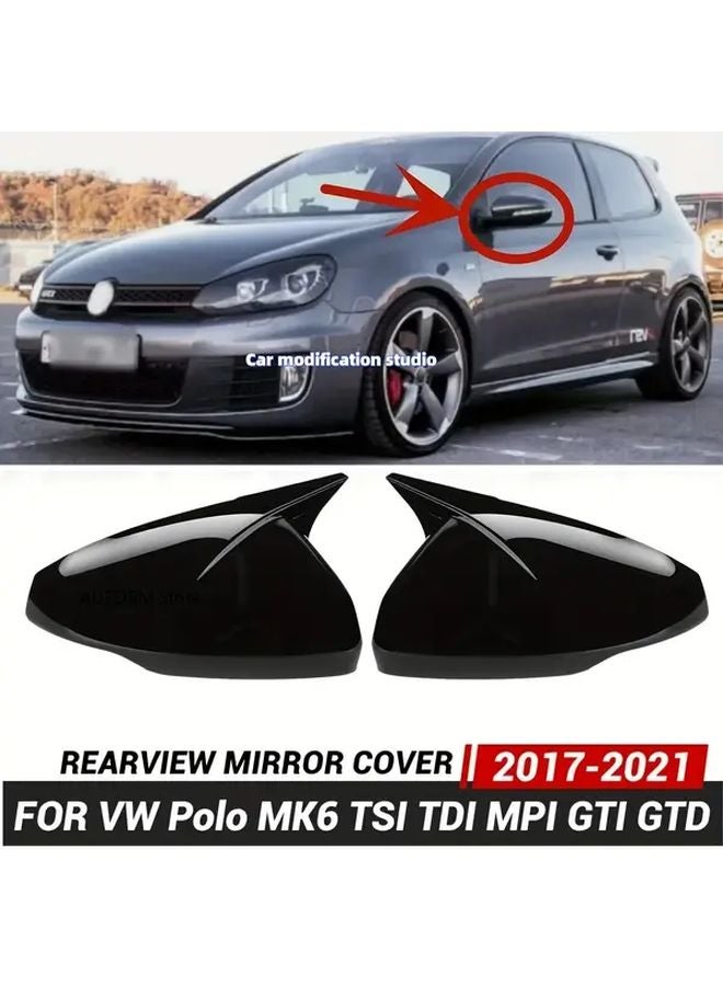 Glossy Black Rear View Mirror Cover Cap For VW Polo MK6 2017 2021 Models - Image 1